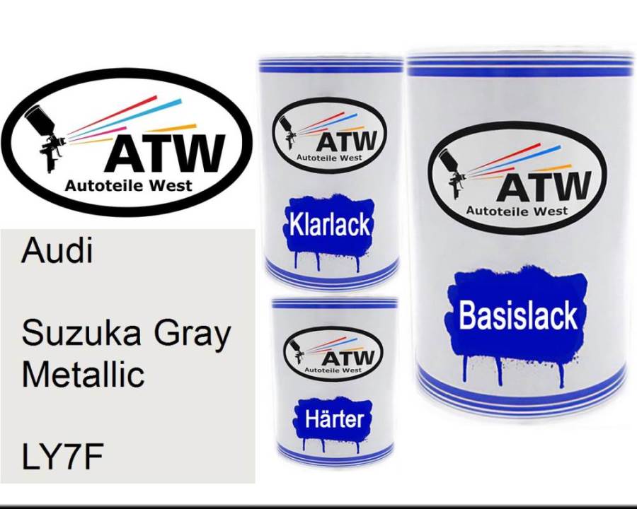 Audi, Suzuka Gray Metallic, LY7F: 500ml Lackdose + 500ml Klarlack + 250ml Härter - Set, von ATW Autoteile West.